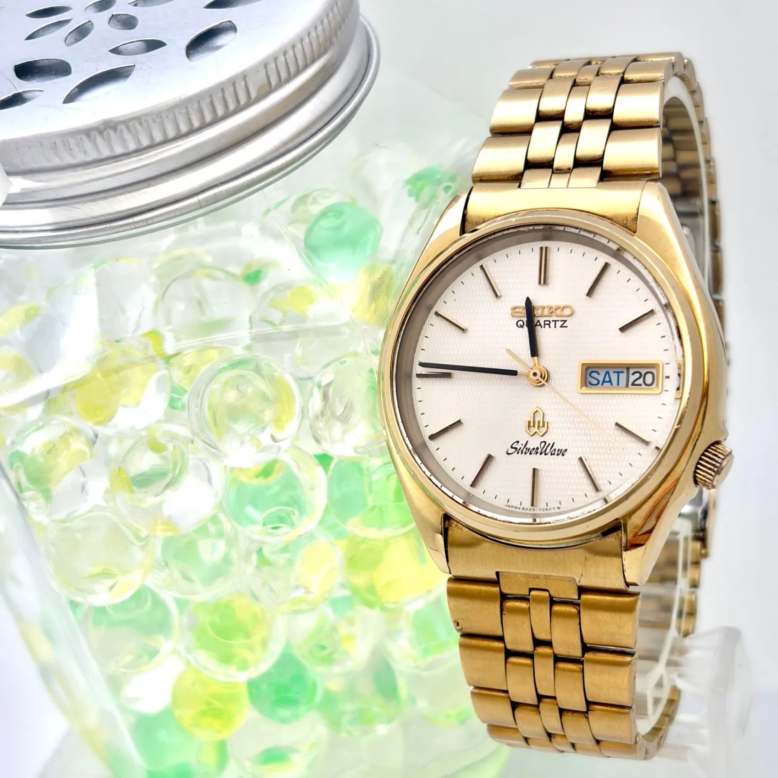 【新品電池】SEIKO セイコー Silver Wave シルバーウェーブ メンズ 腕時計 ゴールド デイデイト 8229-7050 261921 純正ベルト