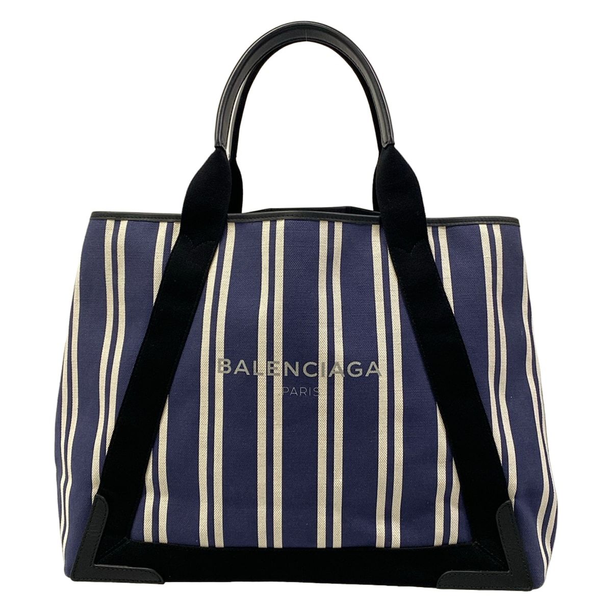 BALENCIAGA(バレンシアガ) トートバッグ ネイビーカバM 339936 ネイビー×白×黒 ストライプ レザー