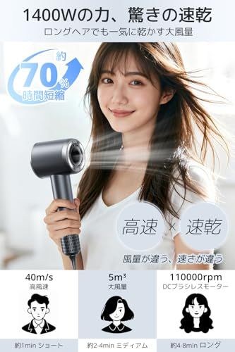 ドライヤー 【2026年進化モデル・1400W瞬間速乾】 ヘアドライヤー 大風量 速乾 5億マイナスイオン 静音設計 57℃恒温ケア 4段階温度調整&3段階風量調節 メモリー機能 過熱防止 ノズル付き 軽量 コンパクト 家庭用 旅行用 出張用 プレゼントpms ドライヤー 【2026年進化モデル・1400W瞬間速乾】 ヘアドライヤー 大風量 速乾 5億マイナスイオン 静音設計 57℃恒温ケア 4段階温度調整&3段階風量調節 メモリー機能 過熱防止 ノズル付き 軽量 コンパクト 家庭用 旅行用 出張用 プレゼントpms