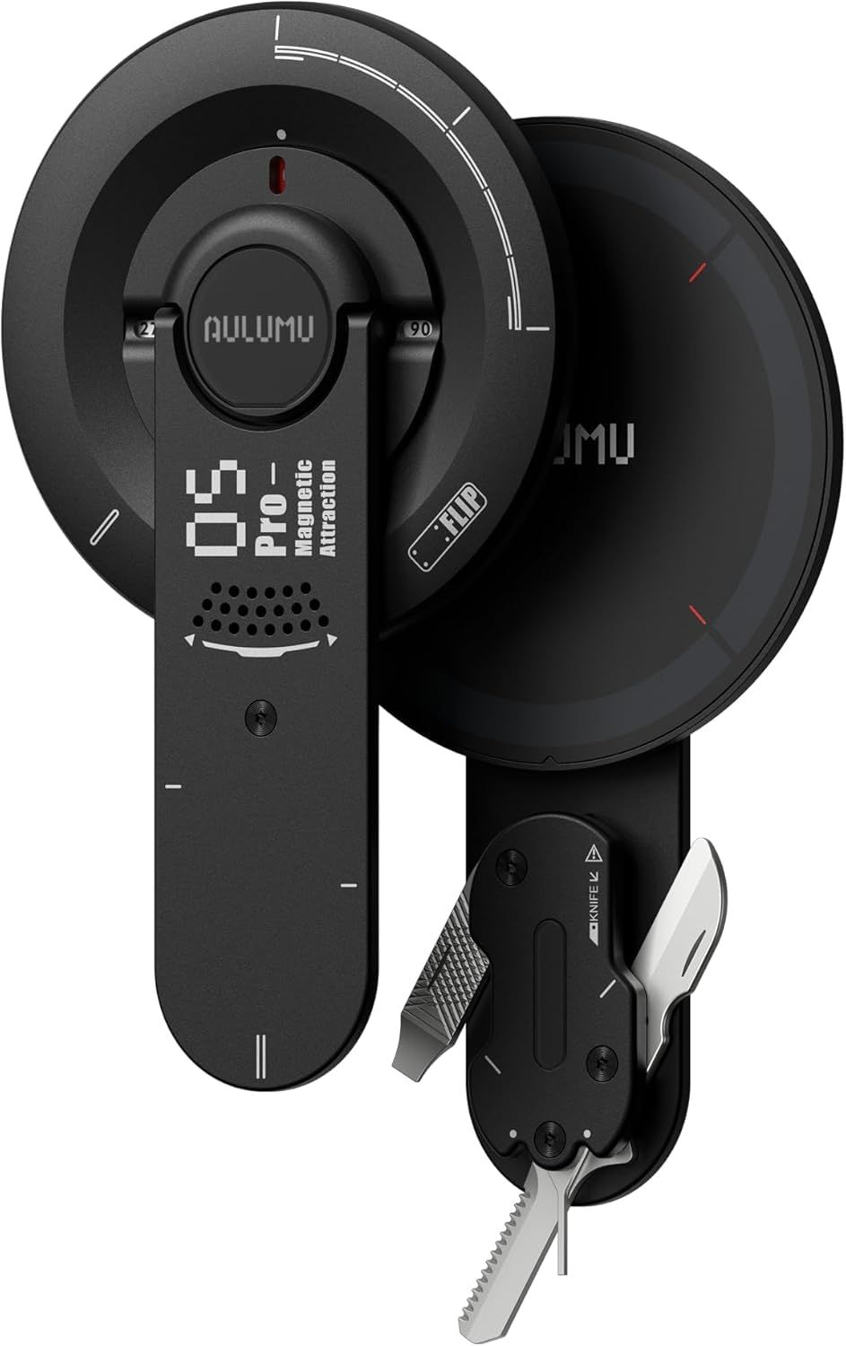 Aulumu G05 Pro 多機能 MagSafe スタンド - マグネットスタンド EDCツール | 回転角度調整可能 | 超軽量・超薄型 | ドライバー/ノコギリ/スチールヤスリ/SIM取出しピン/開封カッター - ブラックpms