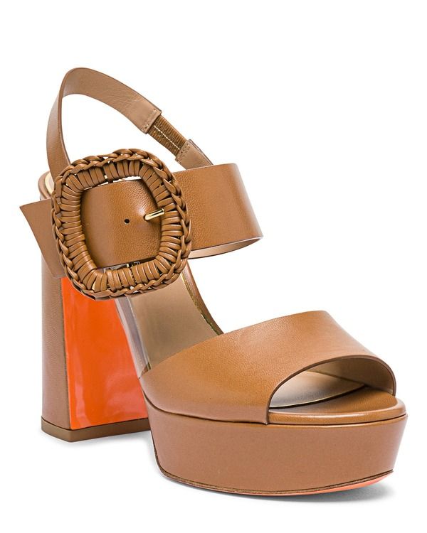 サントーニ レディース シューズ ヒール サンダル レザー Santoni Leather HighHeel Sandal with Woven Buckle Light Brown ブラウン