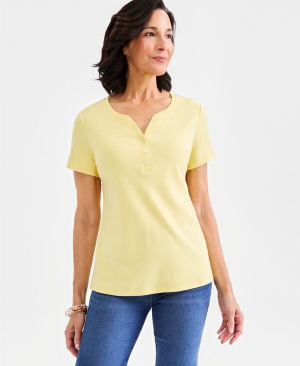 スタイルアンドコー レディース トップス シャツ 半袖 コットン Style Co WomenshortSleeve Cotton Henley Top Exclusively at Macysuns