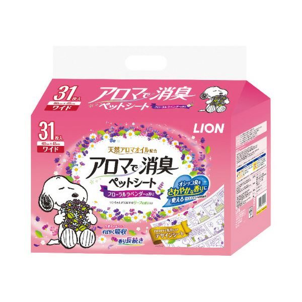 (まとめ)ライオン アロマで消臭ペットシート ワイド 1パック(31枚)【×10セット】 犬用トレー ペット用品 トイレ用品 お手入れ簡単