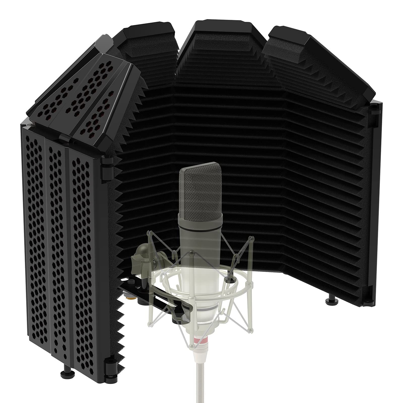 R◆XTUGA リフレクションフィルター マイク 防音シールド 折り畳み式 吸音材 ボーカル録音放送用 放送用リフレクションフィルター 録音吸音材 (五つ折り) 27470f04
