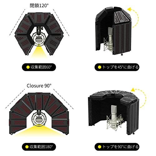 R◆XTUGA リフレクションフィルター マイク 防音シールド 折り畳み式 吸音材 ボーカル録音放送用 放送用リフレクションフィルター 録音吸音材 (五つ折り) 27470f04