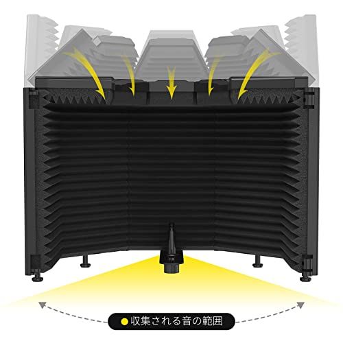 R◆XTUGA リフレクションフィルター マイク 防音シールド 折り畳み式 吸音材 ボーカル録音放送用 放送用リフレクションフィルター 録音吸音材 (五つ折り) 27470f04