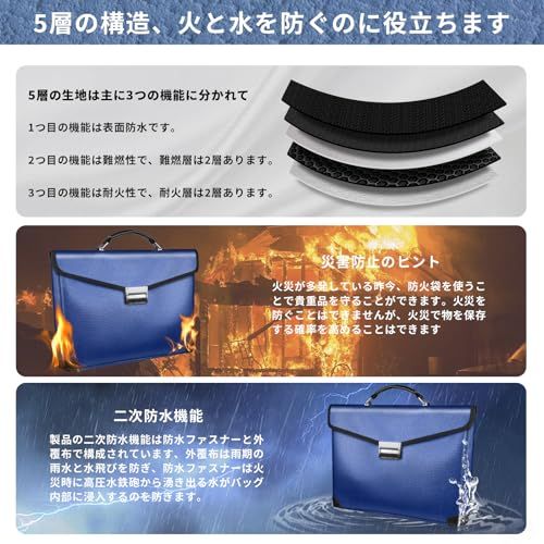 R◆ENORD大容量ポータブル耐火バッグ、金属ロック付きセーフティバッグ、安全な保管、耐火性、耐水性、耐久性を備え、家庭やオフィスの貴重品保管に適しています。出張や旅行中に貴重品を運ぶなど。サイズ：37×28×6.5cm e5599d5b