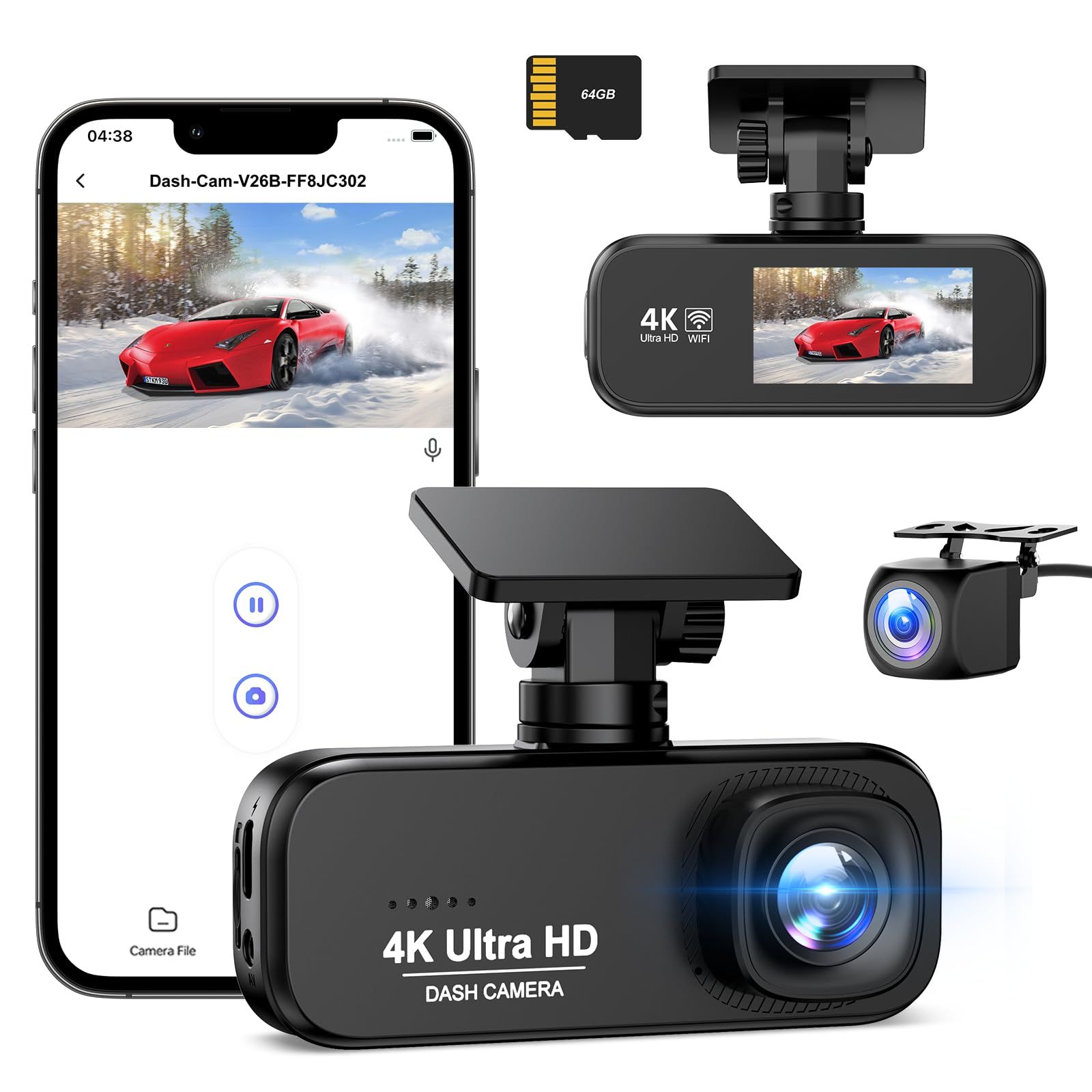 R◆ドライブレコーダー ドラレコ 前後カメラ 4K UHD 800万画素+1080PフルHD HDR/WDR補正 5GWIFI 170度広角視野 64GBカード付き F1.8大口径レンズ 1.47インチ LED信号機対策 エコ省電力 自動録画 dc877605 R◆ドライブレコーダー ドラレコ 前後カメラ 4K UHD 800万画素+1080PフルHD HDR/WDR補正 5GWIFI 170度広角視野 64GBカード付き F1.8大口径レンズ 1.47インチ LED信号機対策 エコ省電力 自動録画 dc877605