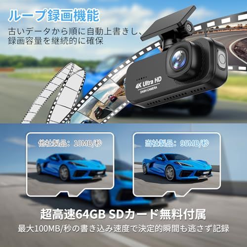 R◆ドライブレコーダー ドラレコ 前後カメラ 4K UHD 800万画素+1080PフルHD HDR/WDR補正 5GWIFI 170度広角視野 64GBカード付き F1.8大口径レンズ 1.47インチ LED信号機対策 エコ省電力 自動録画 dc877605 R◆ドライブレコーダー ドラレコ 前後カメラ 4K UHD 800万画素+1080PフルHD HDR/WDR補正 5GWIFI 170度広角視野 64GBカード付き F1.8大口径レンズ 1.47インチ LED信号機対策 エコ省電力 自動録画 dc877605