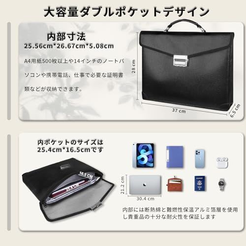 R◆ENORD大容量ポータブル耐火バッグ、金属ロック付きセーフティバッグ、安全な保管、耐火性、耐水性、耐久性を備え、家庭やオフィスの貴重品保管に適しています。出張や旅行中に貴重品を運ぶなど。サイズ:37×28×6.5cm 1045a92a R◆ENORD大容量ポータブル耐火バッグ、金属ロック付きセーフティバッグ、安全な保管、耐火性、耐水性、耐久性を備え、家庭やオフィスの貴重品保管に適しています。出張や旅行中に貴重品を運ぶなど。サイズ:37×28×6.5cm 1045a92a