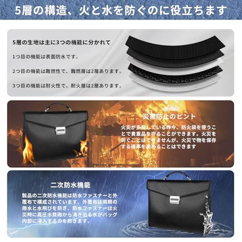 R◆ENORD大容量ポータブル耐火バッグ、金属ロック付きセーフティバッグ、安全な保管、耐火性、耐水性、耐久性を備え、家庭やオフィスの貴重品保管に適しています。出張や旅行中に貴重品を運ぶなど。サイズ:37×28×6.5cm 1045a92a R◆ENORD大容量ポータブル耐火バッグ、金属ロック付きセーフティバッグ、安全な保管、耐火性、耐水性、耐久性を備え、家庭やオフィスの貴重品保管に適しています。出張や旅行中に貴重品を運ぶなど。サイズ:37×28×6.5cm 1045a92a