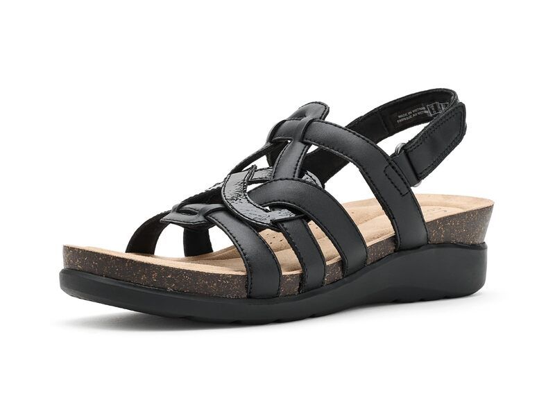 クラークス レディース シューズ サンダル Clarks Calenne Gracie Black Combi Coated Leather ブラック