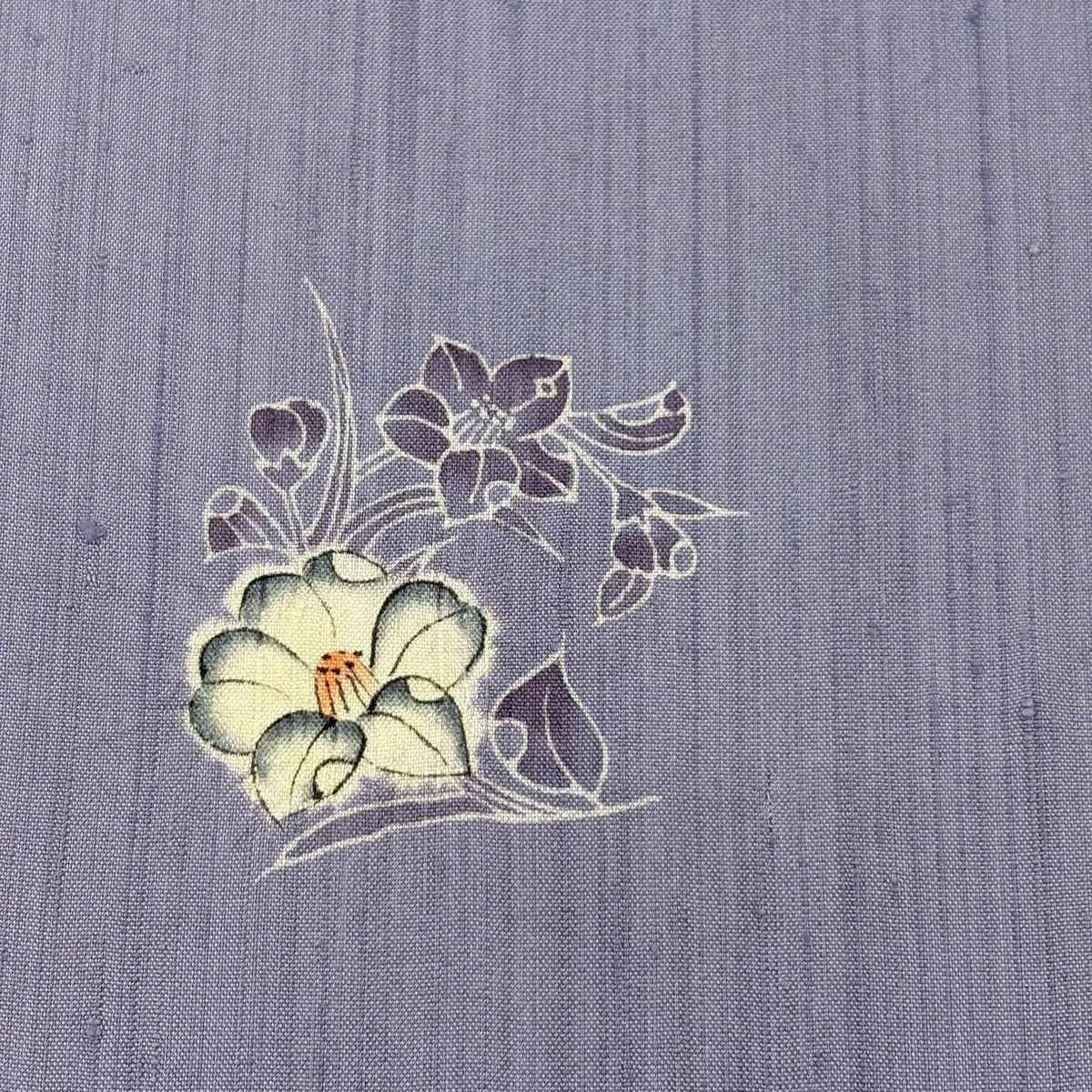 反物 秀品 小紋 紬地 椿 薄紫 正絹 【中古】