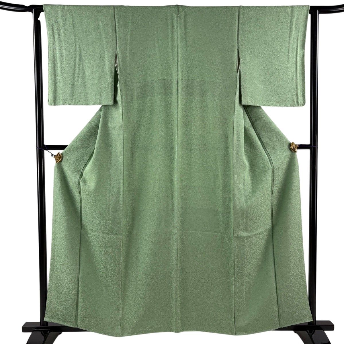【美品】 色無地 身丈159cm 裄丈63cm S 袷 地紋 薄緑 正絹 秀品 【中古】
