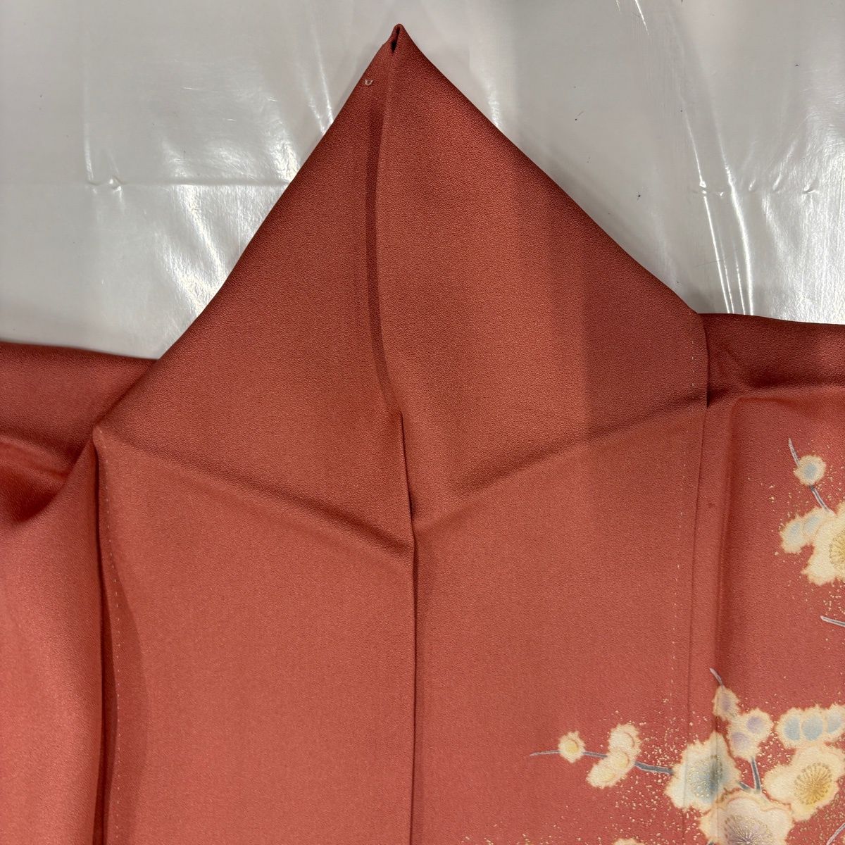 訪問着 身丈166cm 裄丈68.5cm L 袷 花籠 霞 金糸 金彩 サーモンピンク 正絹 秀品 【中古】