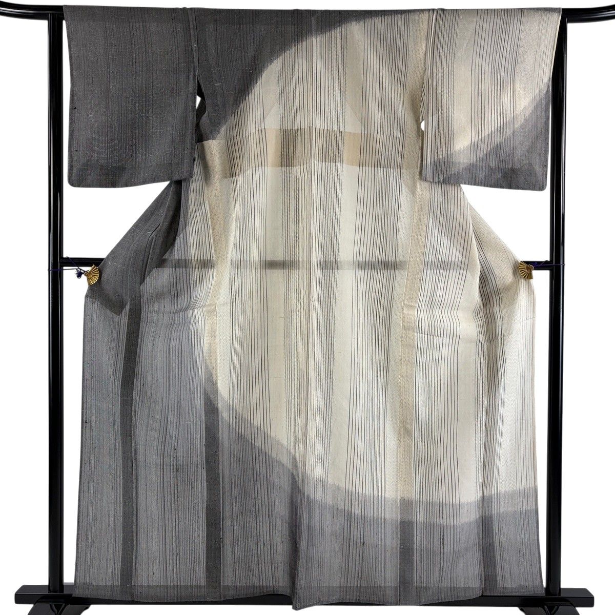 【美品】 訪問着 身丈158.5cm 裄丈63.5cm S 薄物 夏紬地 縦縞 灰色 正絹 秀品 【中古】