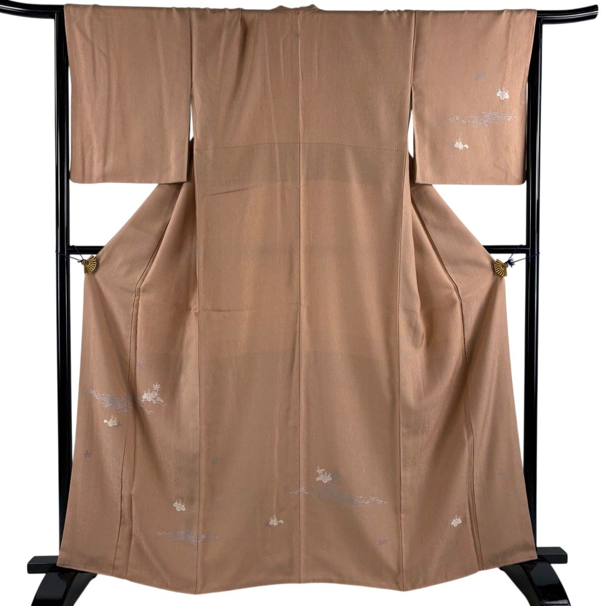 【美品】 付下げ 身丈161.5cm 裄丈66cm M 袷 桐 霞 ピンクベージュ 正絹 秀品 一つ紋 【中古】
