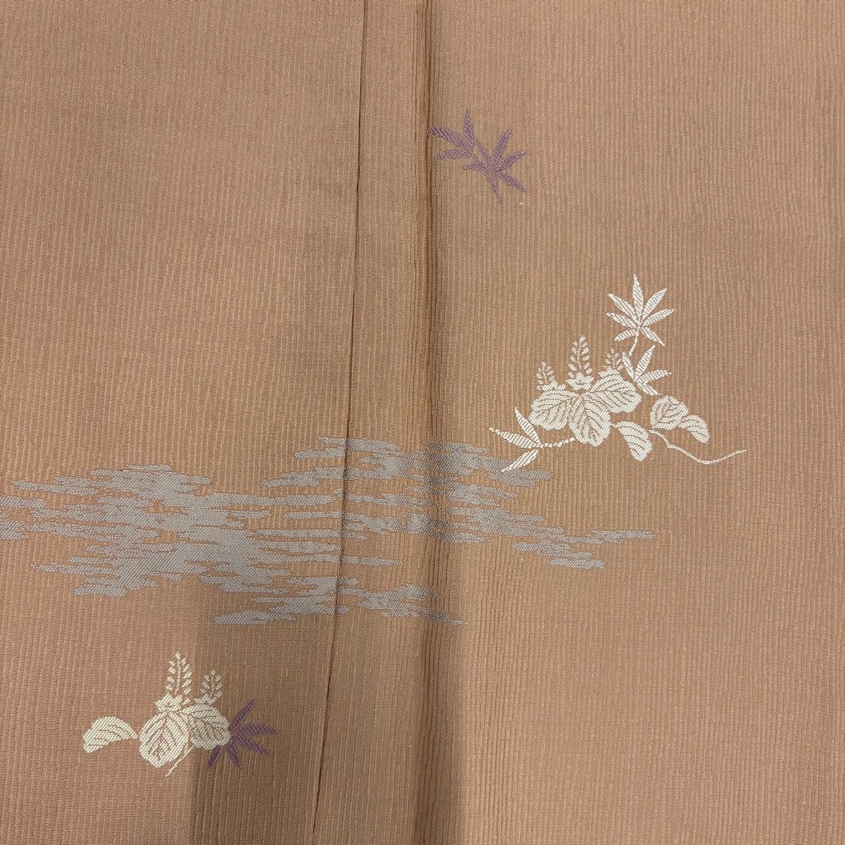 【美品】 付下げ 身丈161.5cm 裄丈66cm M 袷 桐 霞 ピンクベージュ 正絹 秀品 一つ紋 【中古】