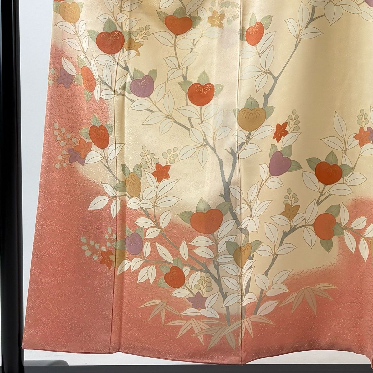 訪問着 身丈154.5cm 裄丈62.5cm S 袷 橘花 笹 金彩 染め分け ベージュ 正絹 秀品 【中古】 訪問着 身丈154.5cm 裄丈62.5cm S 袷 橘花 笹 金彩 染め分け ベージュ 正絹 秀品 【中古】