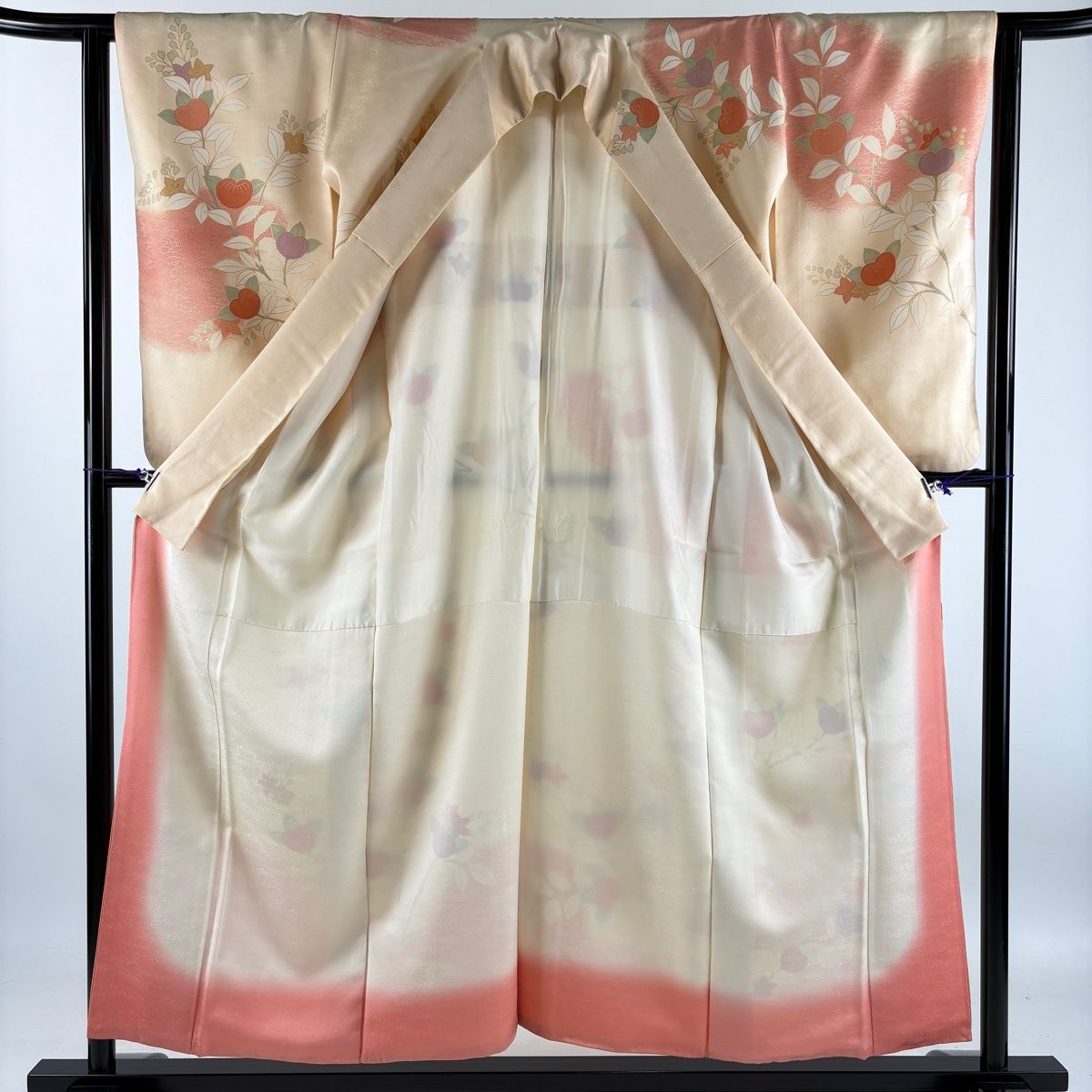 訪問着 身丈154.5cm 裄丈62.5cm S 袷 橘花 笹 金彩 染め分け ベージュ 正絹 秀品 【中古】 訪問着 身丈154.5cm 裄丈62.5cm S 袷 橘花 笹 金彩 染め分け ベージュ 正絹 秀品 【中古】