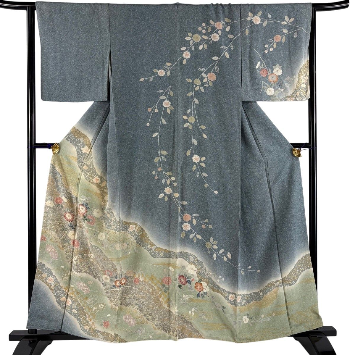 送料無料期間限定】訪問着 身丈159cm 裄丈65cm M 袷 菊 霞 金彩 ぼかし