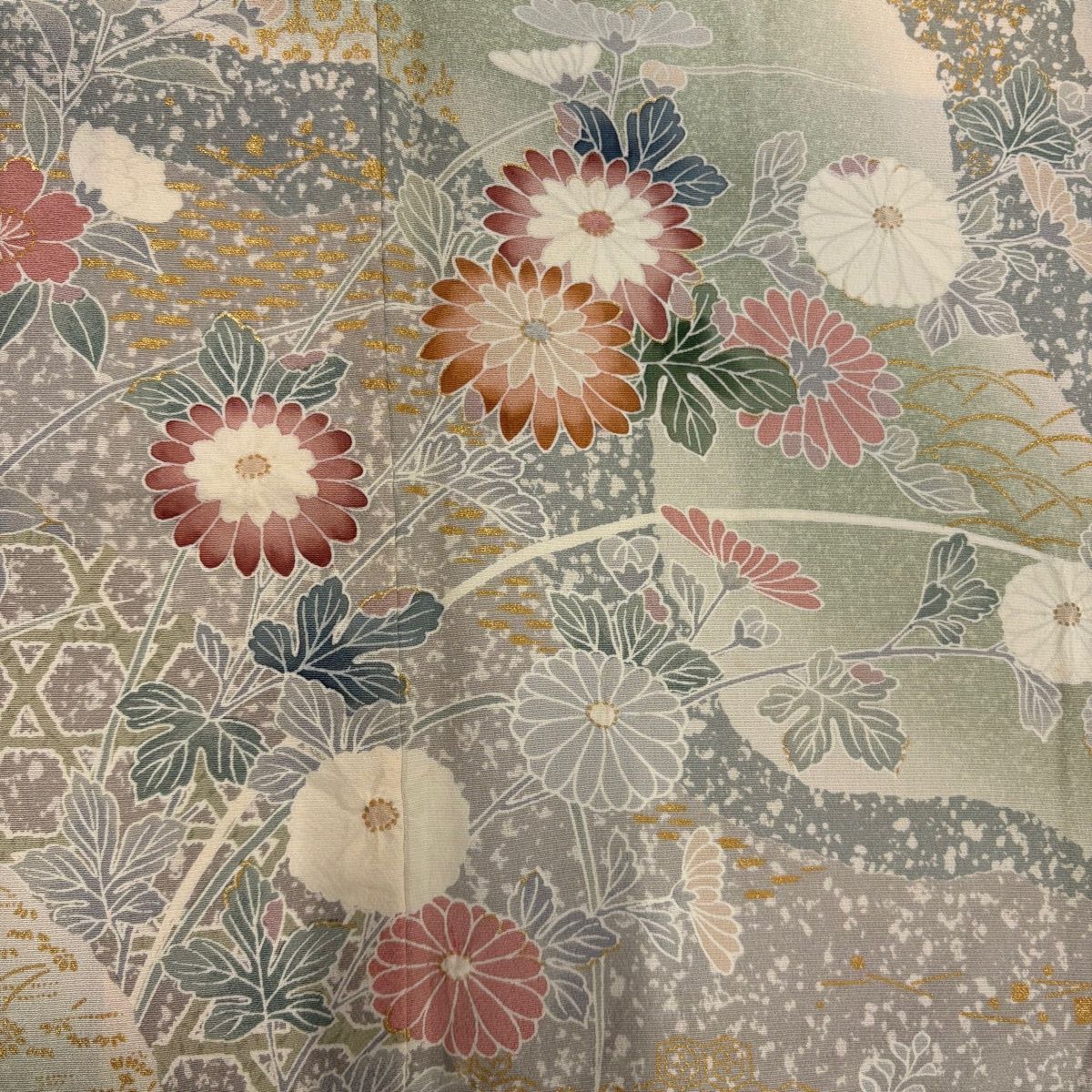 訪問着 身丈159cm 裄丈65cm M 袷 菊 霞 金彩 ぼかし 青灰色 正絹 秀品 【中古】 訪問着 身丈159cm 裄丈65cm M 袷 菊 霞 金彩 ぼかし 青灰色 正絹 秀品 【中古】