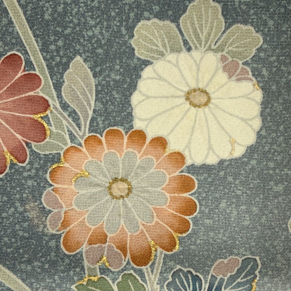 訪問着 身丈159cm 裄丈65cm M 袷 菊 霞 金彩 ぼかし 青灰色 正絹 秀品 【中古】 訪問着 身丈159cm 裄丈65cm M 袷 菊 霞 金彩 ぼかし 青灰色 正絹 秀品 【中古】
