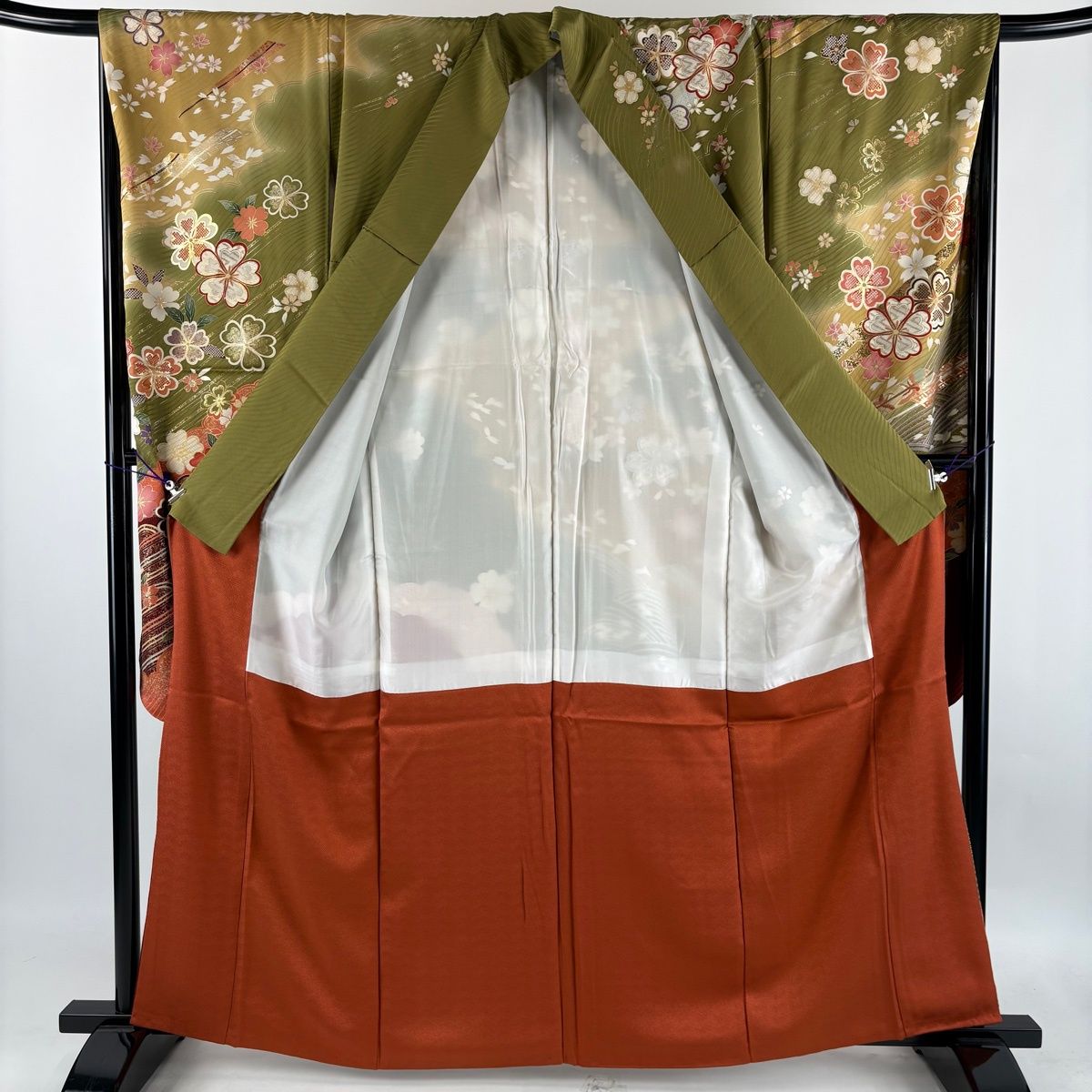 振袖 身丈161.5cm 裄丈67.5cm L 袷 桜 ヱ霞 金糸 金銀彩 茶緑色 正絹 秀品 【中古】 振袖 身丈161.5cm 裄丈67.5cm L 袷 桜 ヱ霞 金糸 金銀彩 茶緑色 正絹 秀品 【中古】