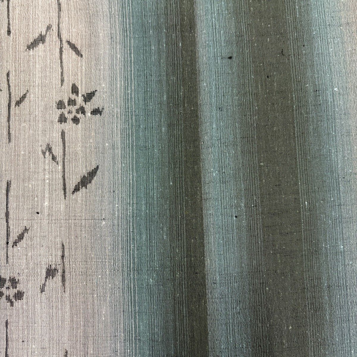 【美品】 紬 身丈154.5cm 裄丈63.5cm S 袷 証紙 草花 縦縞 灰緑 正絹 秀品 【中古】