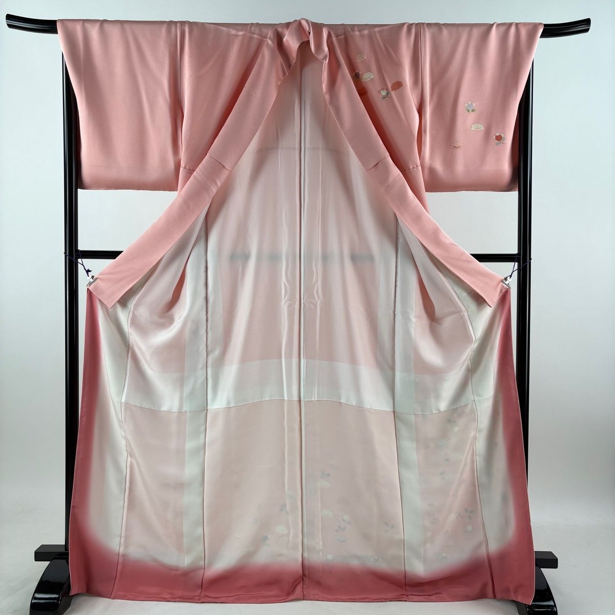 【美品】 付下げ 身丈171.5cm 裄丈70cm L 袷 牡丹 橘花 金彩 ピンク 正絹 秀品 【中古】