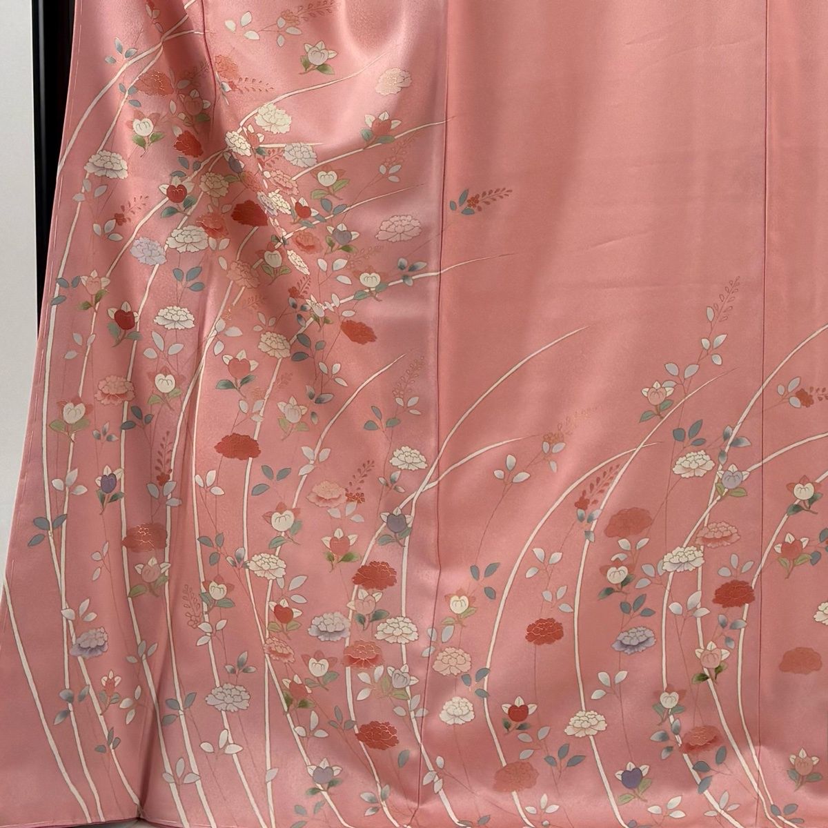 【美品】 付下げ 身丈171.5cm 裄丈70cm L 袷 牡丹 橘花 金彩 ピンク 正絹 秀品 【中古】