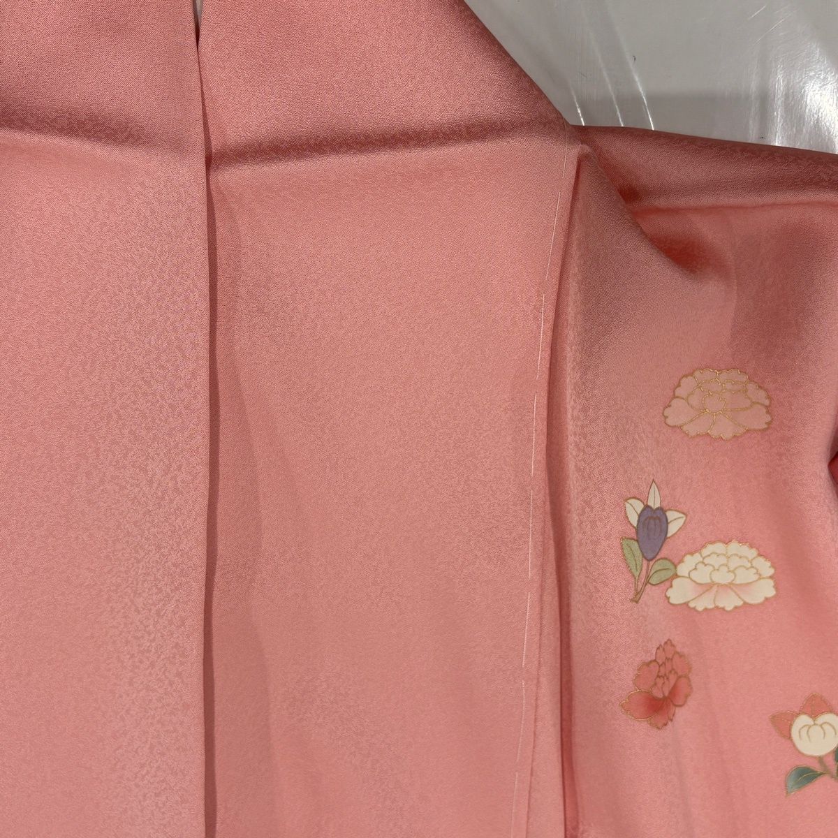 【美品】 付下げ 身丈171.5cm 裄丈70cm L 袷 牡丹 橘花 金彩 ピンク 正絹 秀品 【中古】