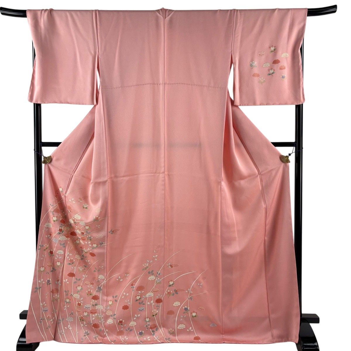 【美品】 付下げ 身丈171.5cm 裄丈70cm L 袷 牡丹 橘花 金彩 ピンク 正絹 秀品 【中古】