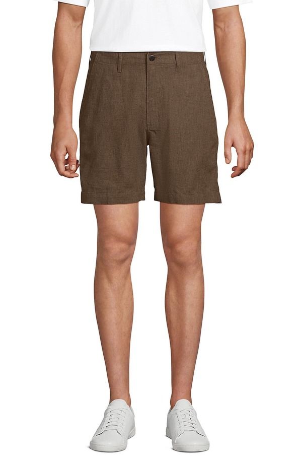 ランズエンド メンズ ボトムス ハーフパンツ・ショーツ リネン Lands End 7 Classic Fit Linen Blend Short Dark WalnutTaupe Houndstoo