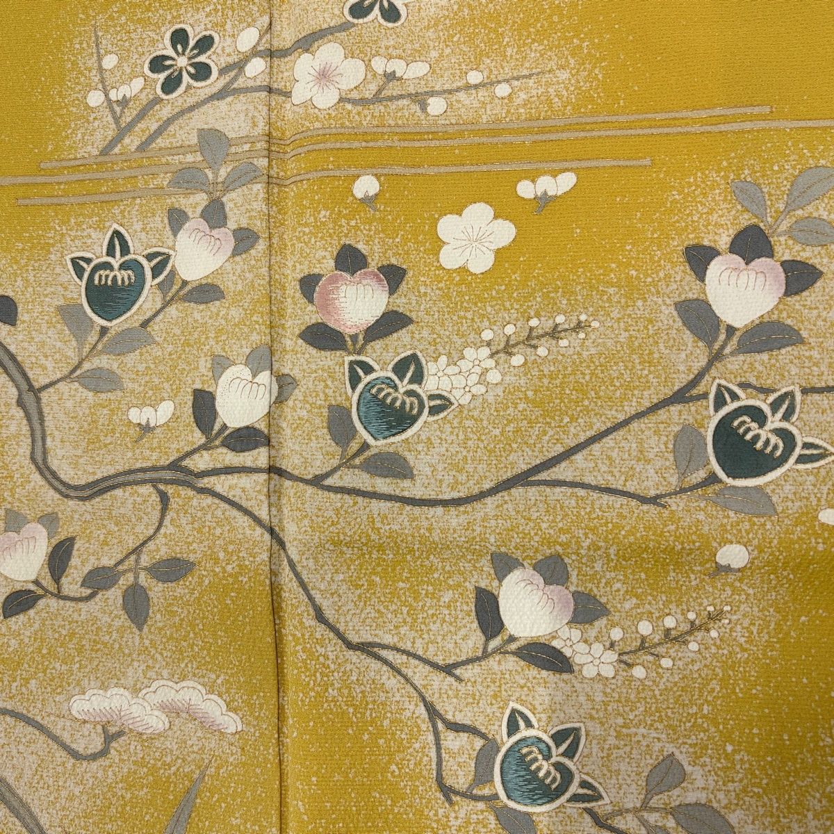 訪問着 身丈159cm 裄丈63.5cm S 袷 鈴乃屋 橘 松梅 金彩 刺繍 からし色