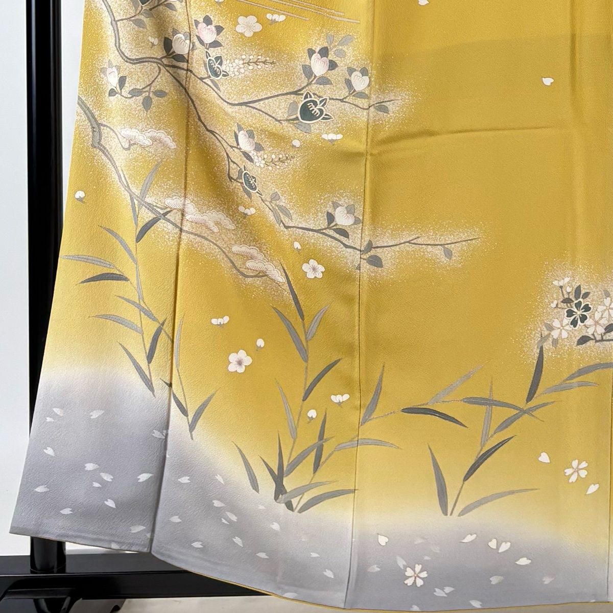 訪問着 身丈159cm 裄丈63.5cm S 袷 鈴乃屋 橘 松梅 金彩 刺繍 からし色 正絹 秀品 【中古】
