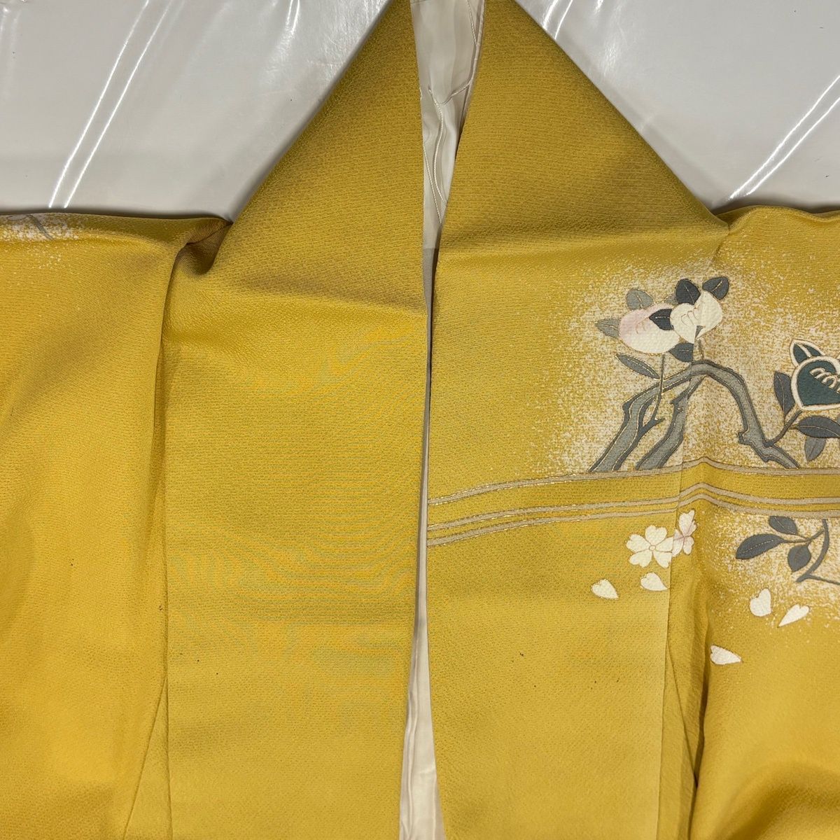 訪問着 身丈159cm 裄丈63.5cm S 袷 鈴乃屋 橘 松梅 金彩 刺繍 からし色 正絹 秀品 【中古】