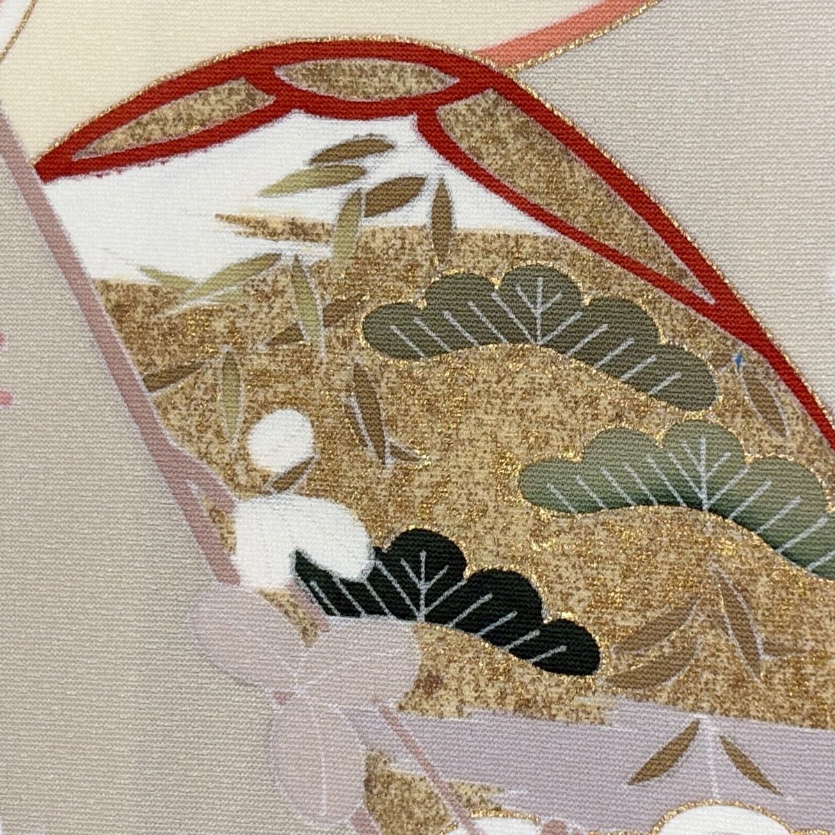 訪問着 身丈164cm 裄丈66cm M 袷 草花 松竹梅 金彩 ぼかし ベージュ 正絹 秀品 【中古】