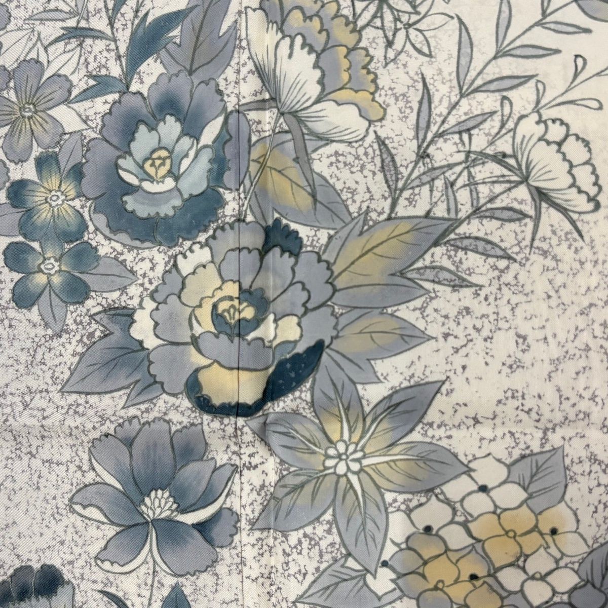 訪問着 身丈166cm 裄丈68cm L 袷 紬地 落款 草花 幾何学 クリーム 正絹 秀品 【中古】