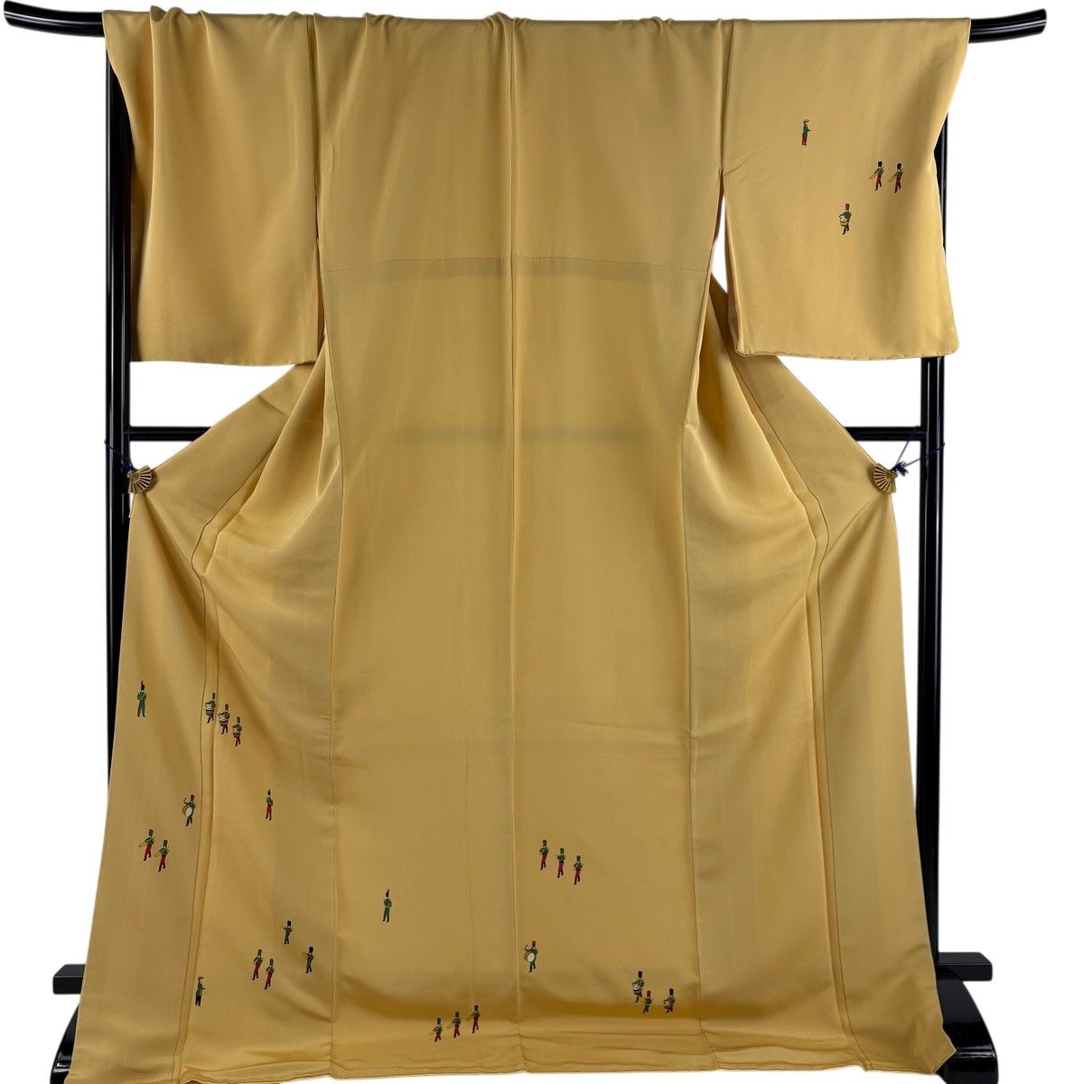 【美品】 付下げ 身丈180cm 裄丈75cm L 袷 バチ衿 人物 楽器 山吹色 正絹 秀品 【中古】