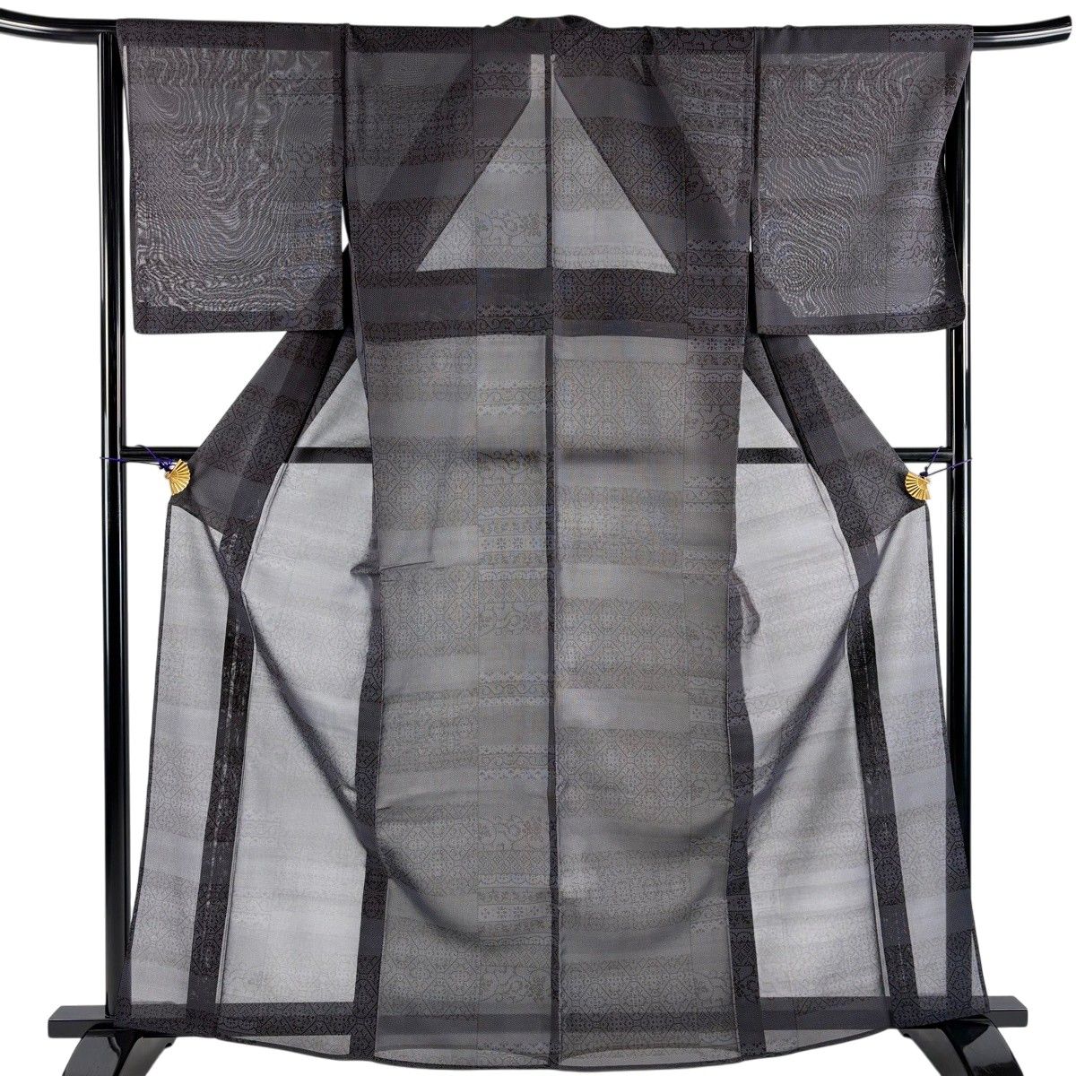 【美品】 紬 身丈164cm 裄丈67cm M 薄物 白川貞夫 越後夏大島物語 夏紬 落款 蜀江文 亀甲 灰茶 正絹 秀品 【中古】