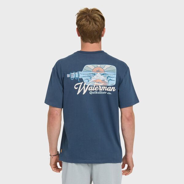 クイックシルバー メンズ トップス Tシャツ コットン Quiksilver Mens Waterman Bottle Life Classicotton TShirt Dark Denim デニム