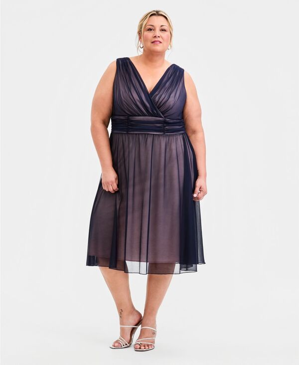 コネクテッド レディース トップス ワンピース シフォン ギャザー Connected Womens Chiffon RuchedWaist Dress Navy Mauve ネイビー