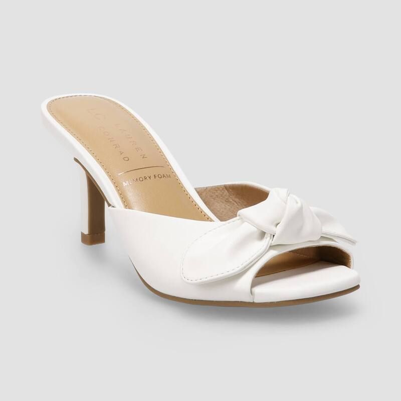 LC Lauren Conrad レディース シューズ パンプス LC Lauren Conrad Rackel Womens Open Toe Bow Accent Dress Mules Whit