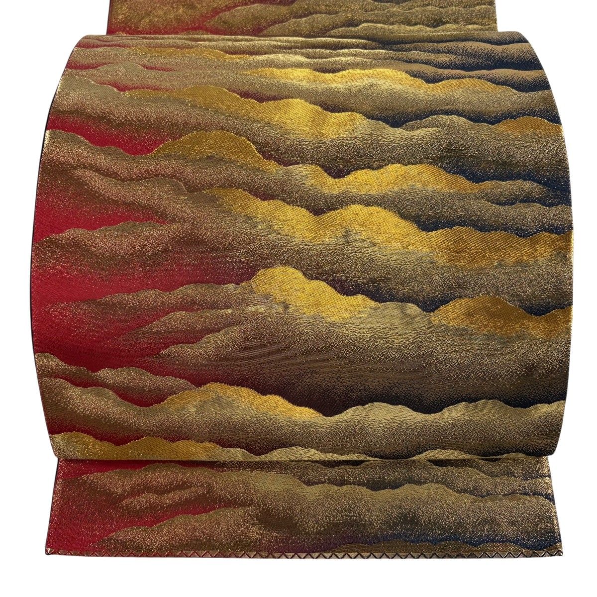 【美品】 袋帯 逸品 横山大観 落款 雲海 金糸 赤黒 六通 正絹 【中古】