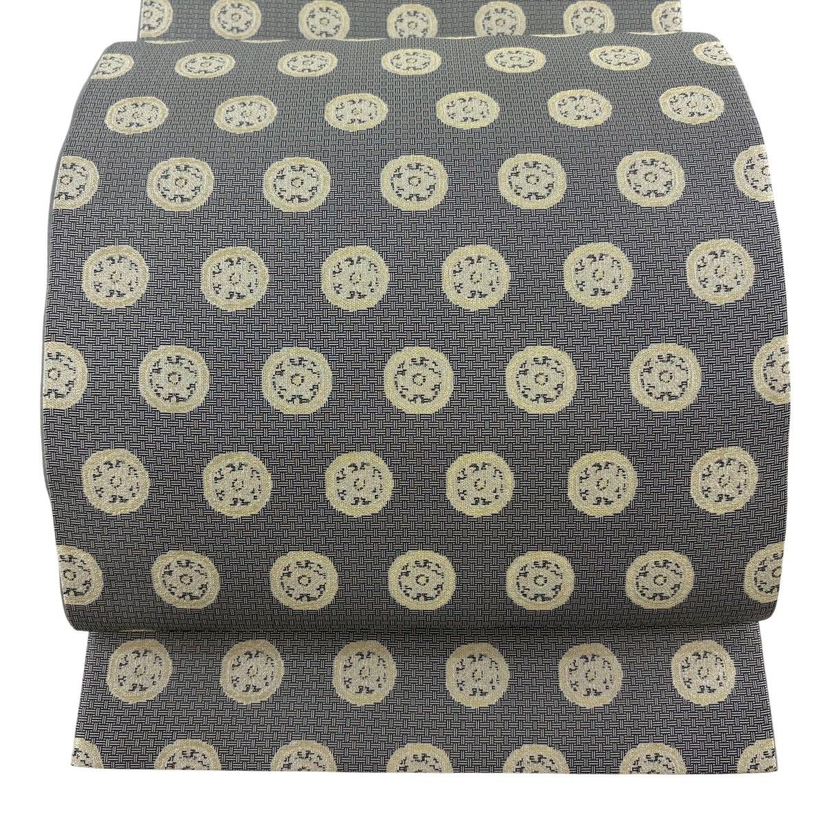 【美品】 袋名古屋帯 逸品 龍村美術織物 落款 たつむら 糸屋輪宝手 金糸 黒灰 正絹 【中古】