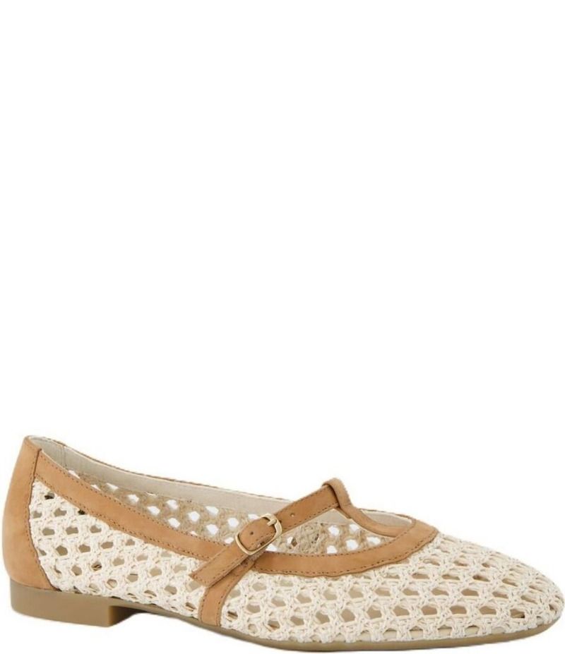 ポール・グリーン レディース シューズ パンプス スエード Paul Green Anabele Woven Nubuck Suede TStrap Mary Jane Flats Natural