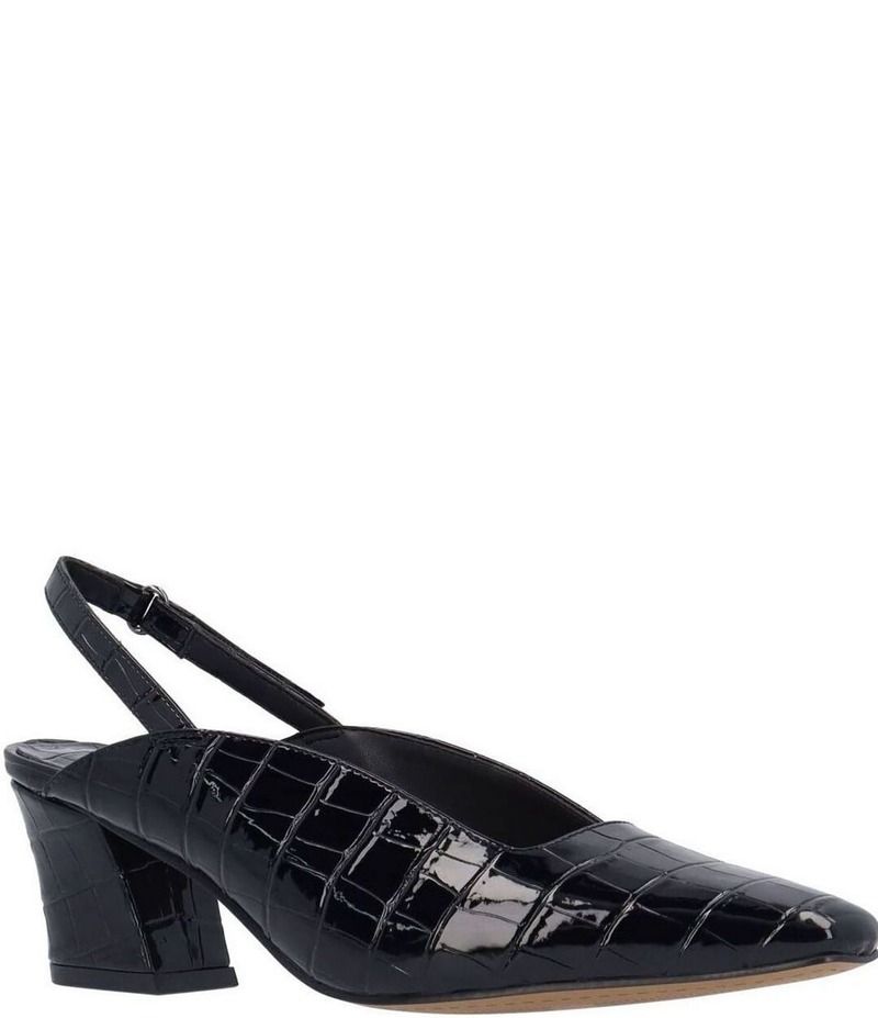 ジェイレニー レディース シューズ ヒール J Renee Stasia Croco Embossed Patent Sling Back Pumps Black ブラック