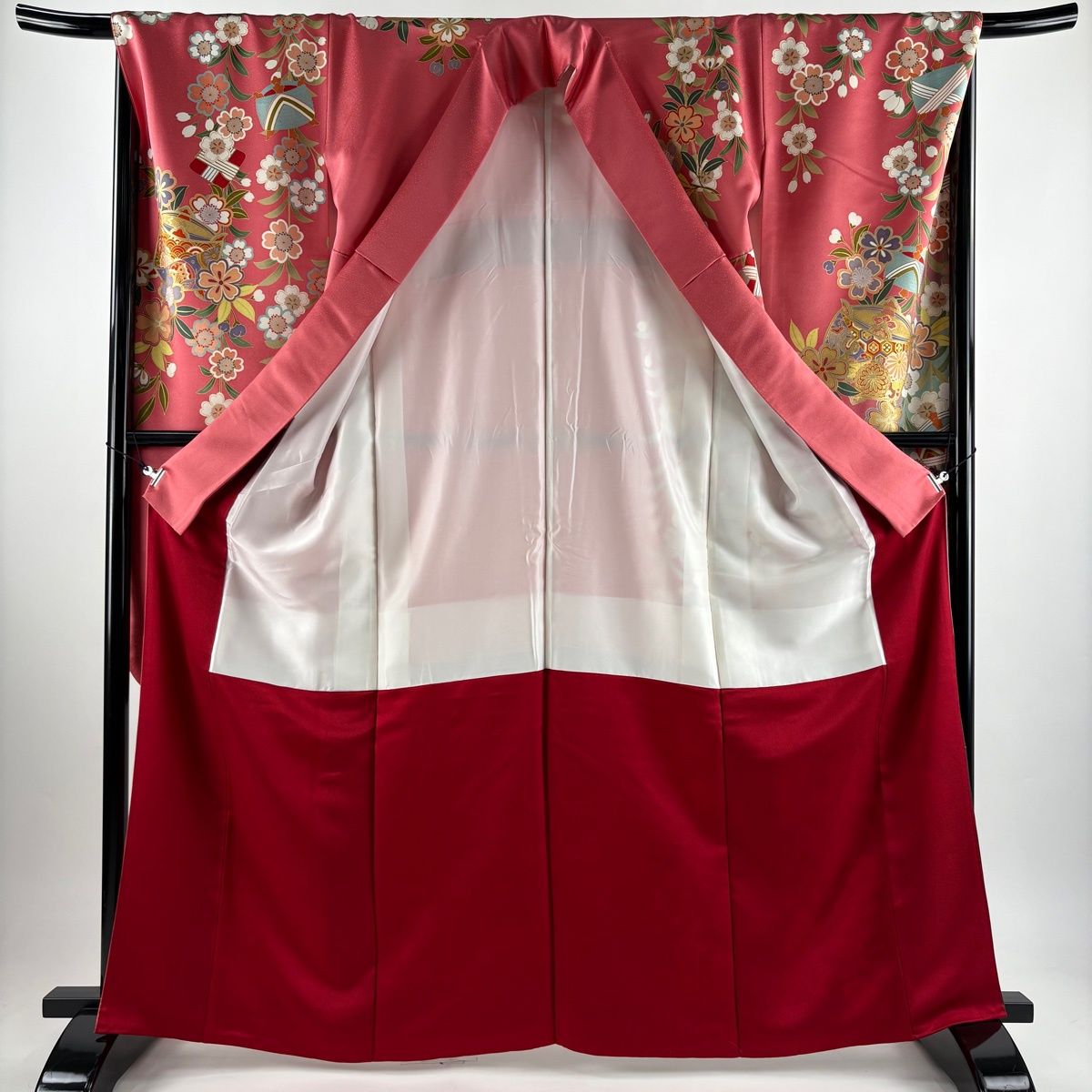 美品】 振袖 身丈165cm 裄丈68cm L 袷 袋帯フルセット 糸巻き 桜 金彩