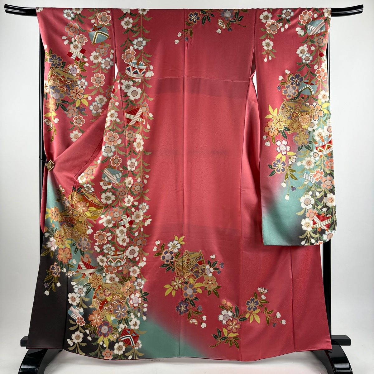 美品】 振袖 身丈165cm 裄丈68cm L 袷 袋帯フルセット 糸巻き 桜 金彩
